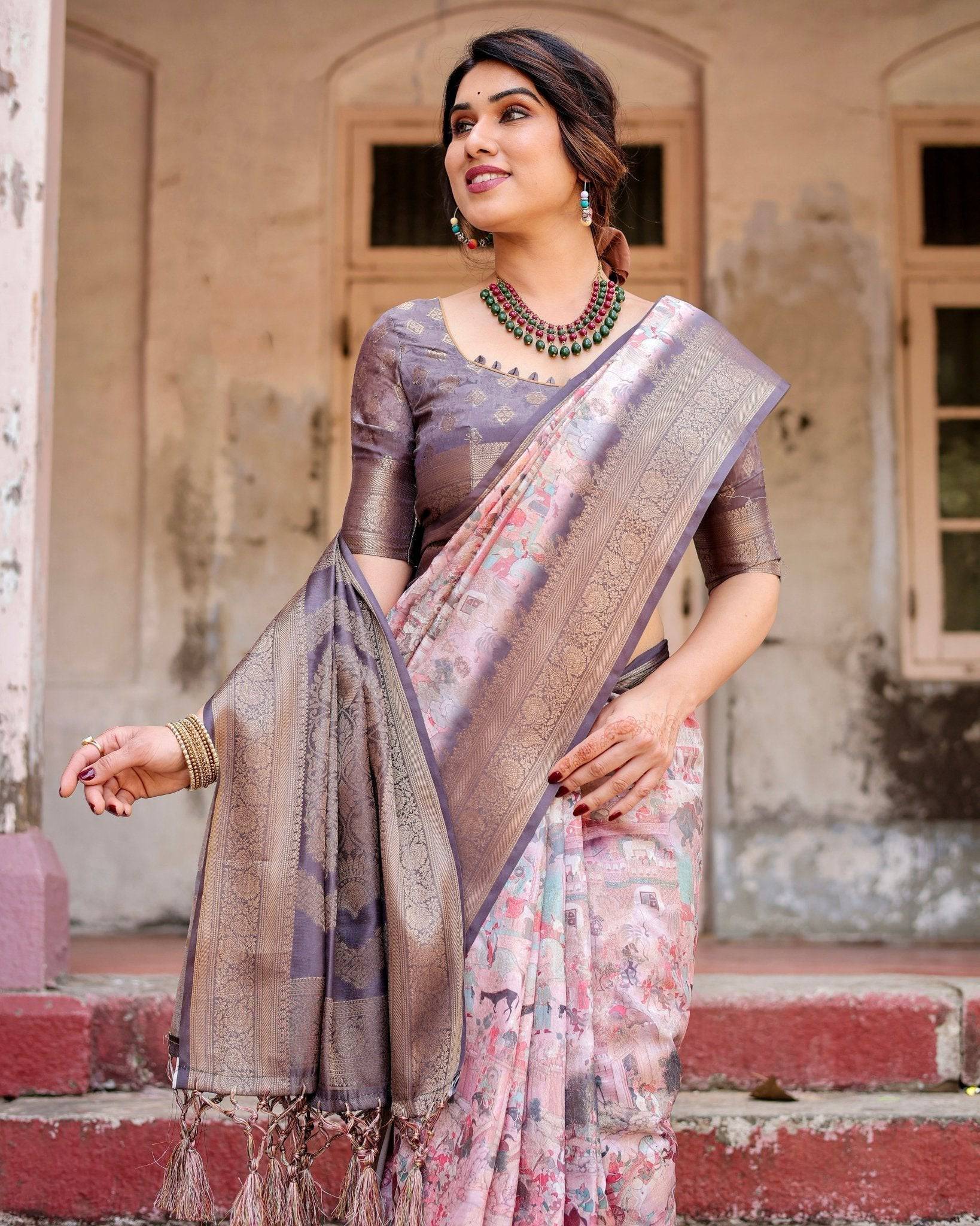 Pure Banarasi Silk Saree Weaved With Golden Zari Comes With Tassels - Fashion Dream Studio