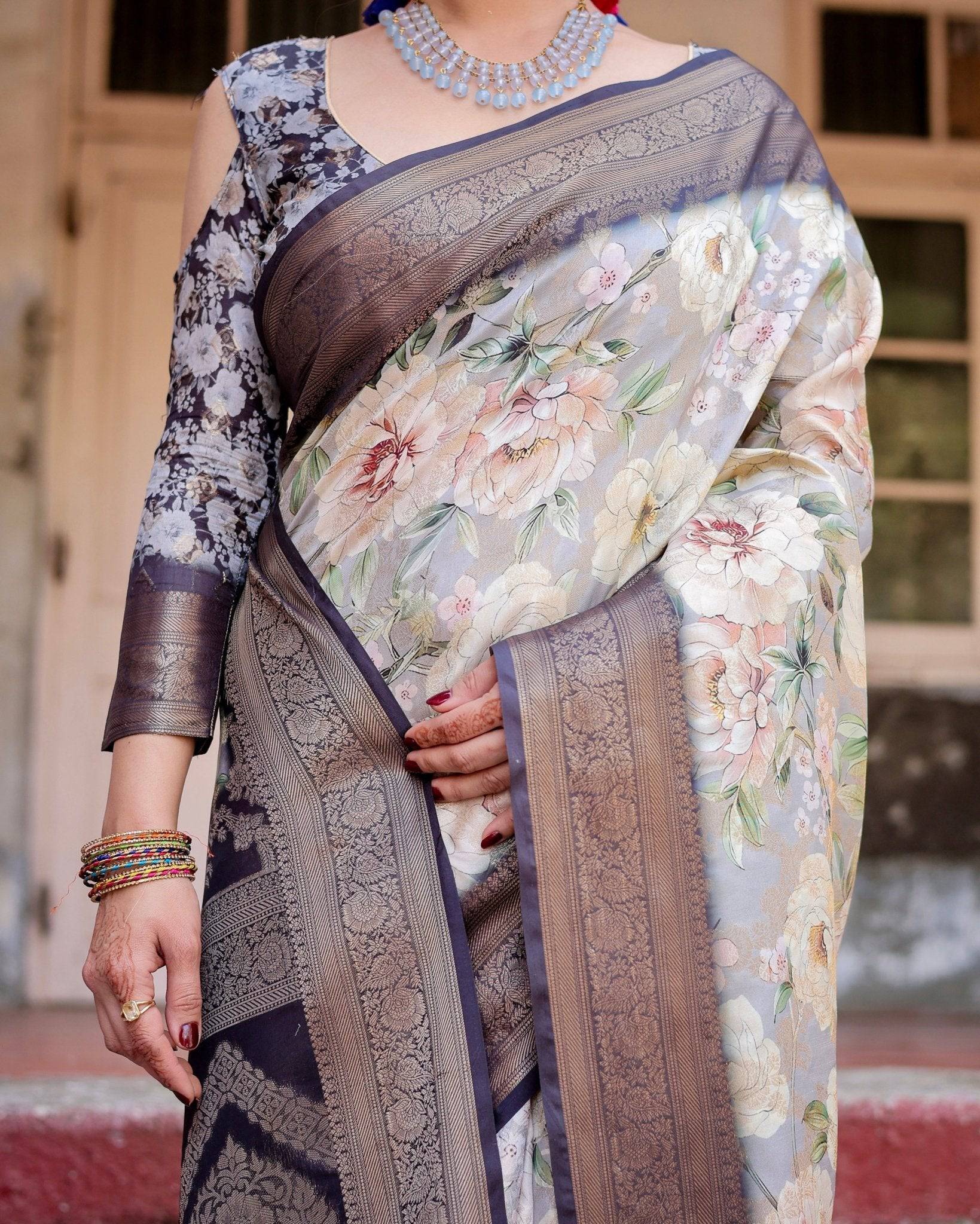 Pure Banarasi Silk Saree Weaved With Golden Zari Comes With Tassels