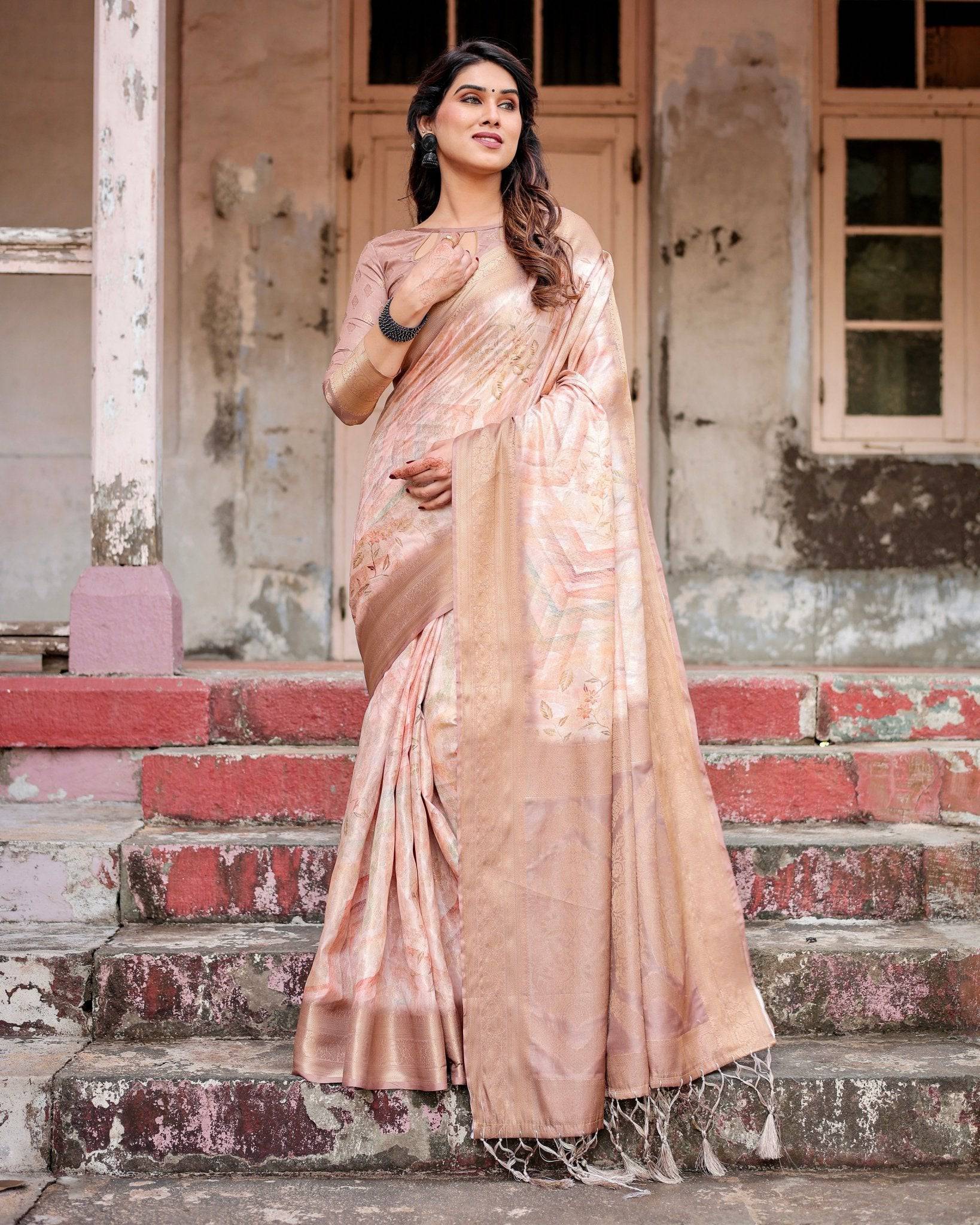 Pure Banarasi Silk Saree Weaved With Golden Zari Comes With Tassels - Fashion Dream Studio