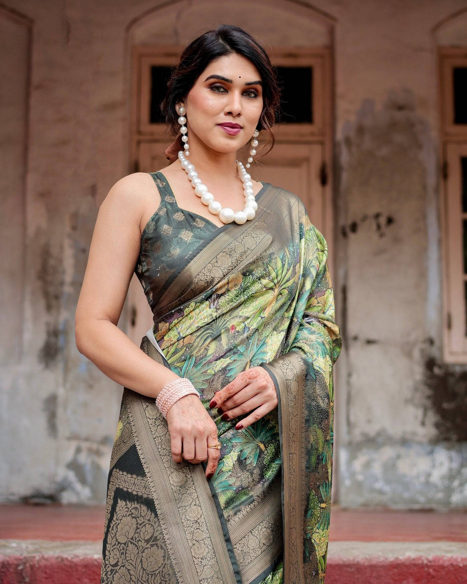 Pure Banarasi Silk Saree Weaved With Golden Zari Comes With Tassels - Fashion Dream Studio