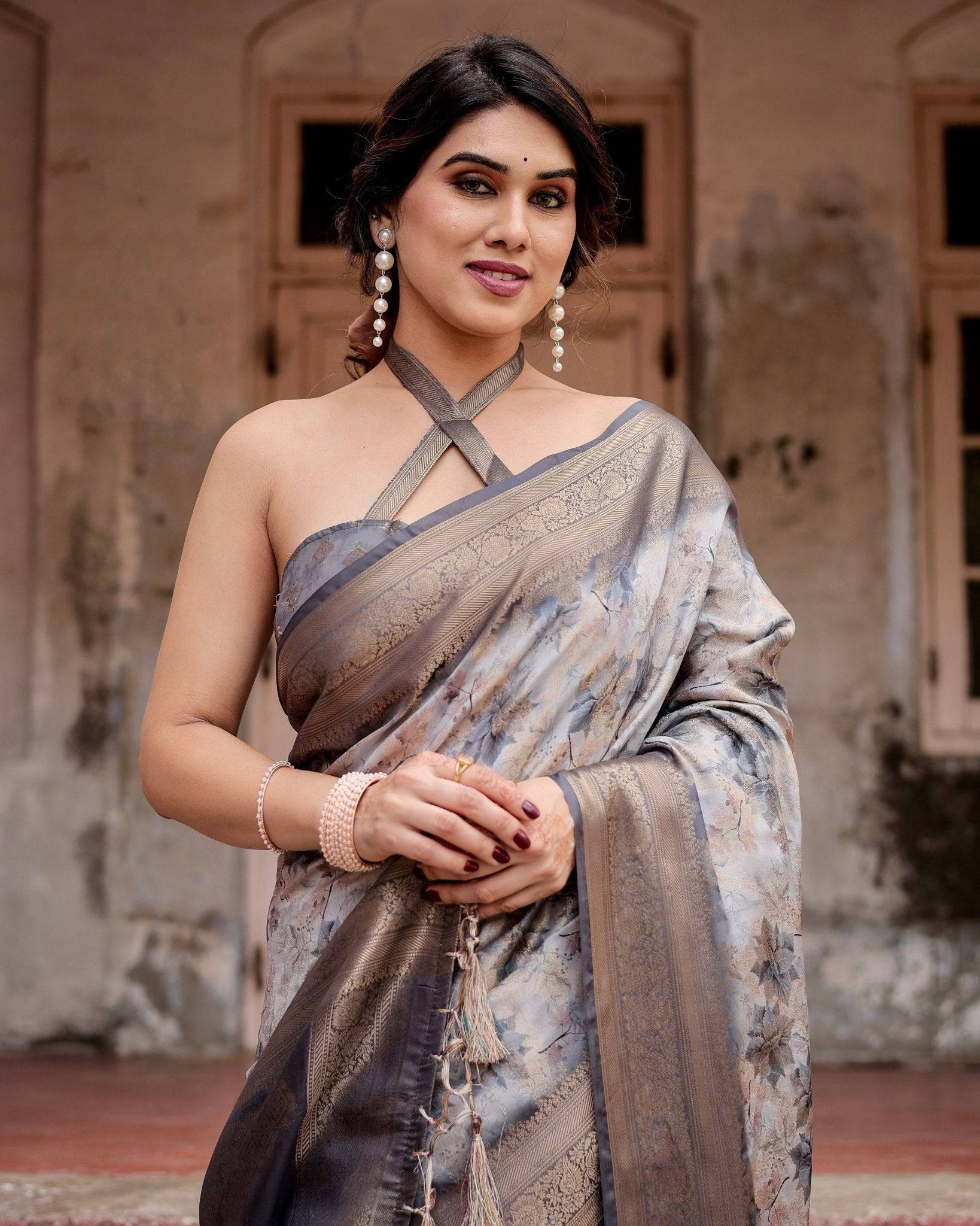 Pure Banarasi Silk Saree Weaved With Golden Zari Comes With Tassels