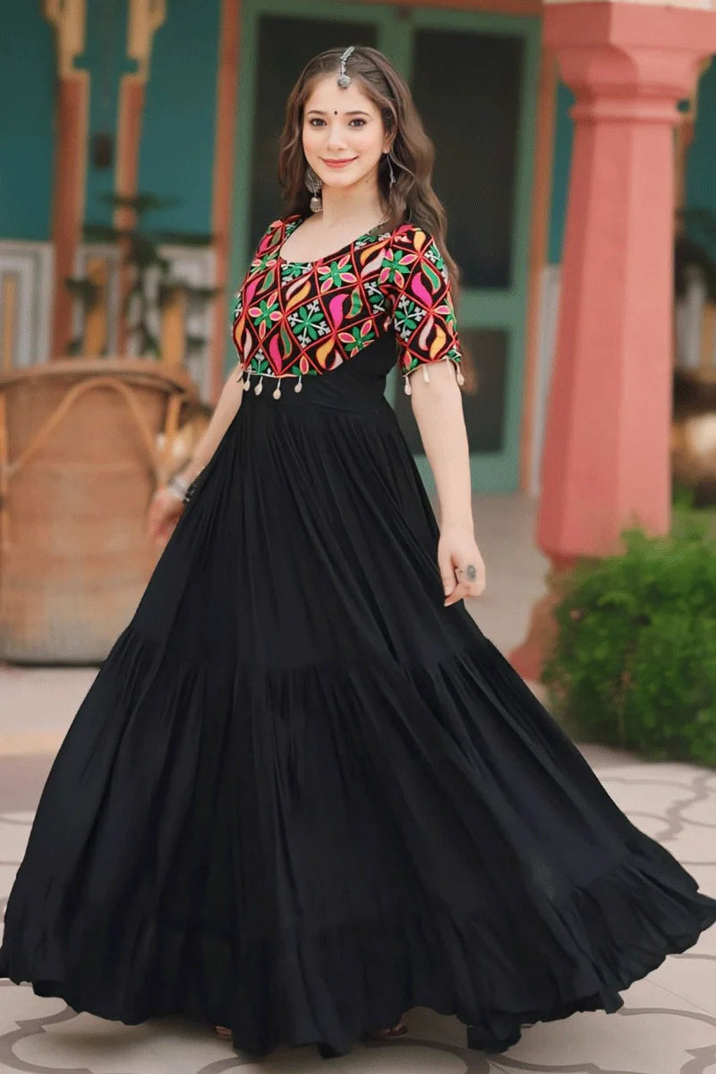 Gamthi Kodi Work Black Gown Dress For Girls