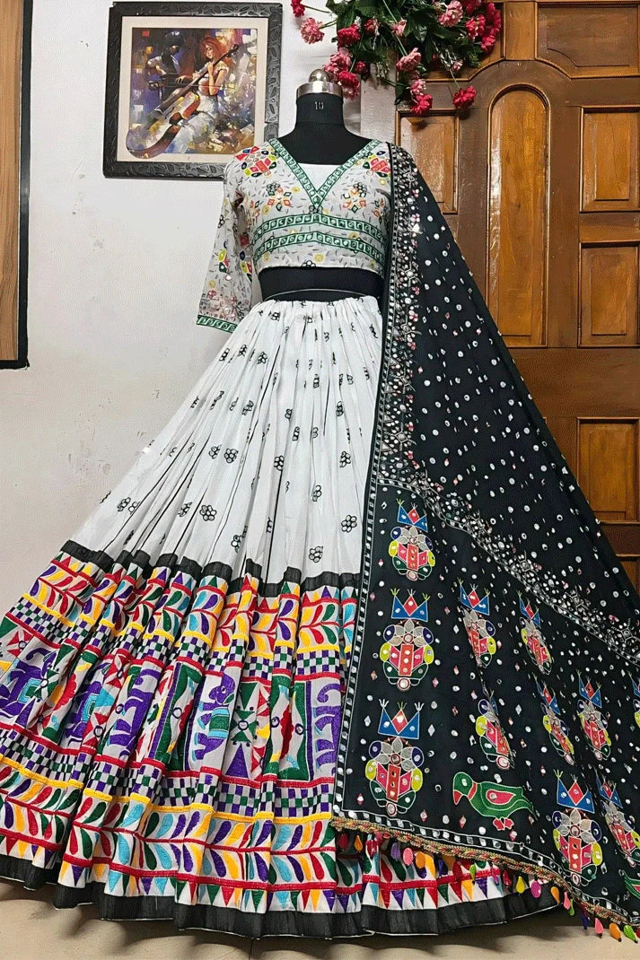 Prachi Solanki Gamthi Work Designer White Lehenga Choli For Navratri
