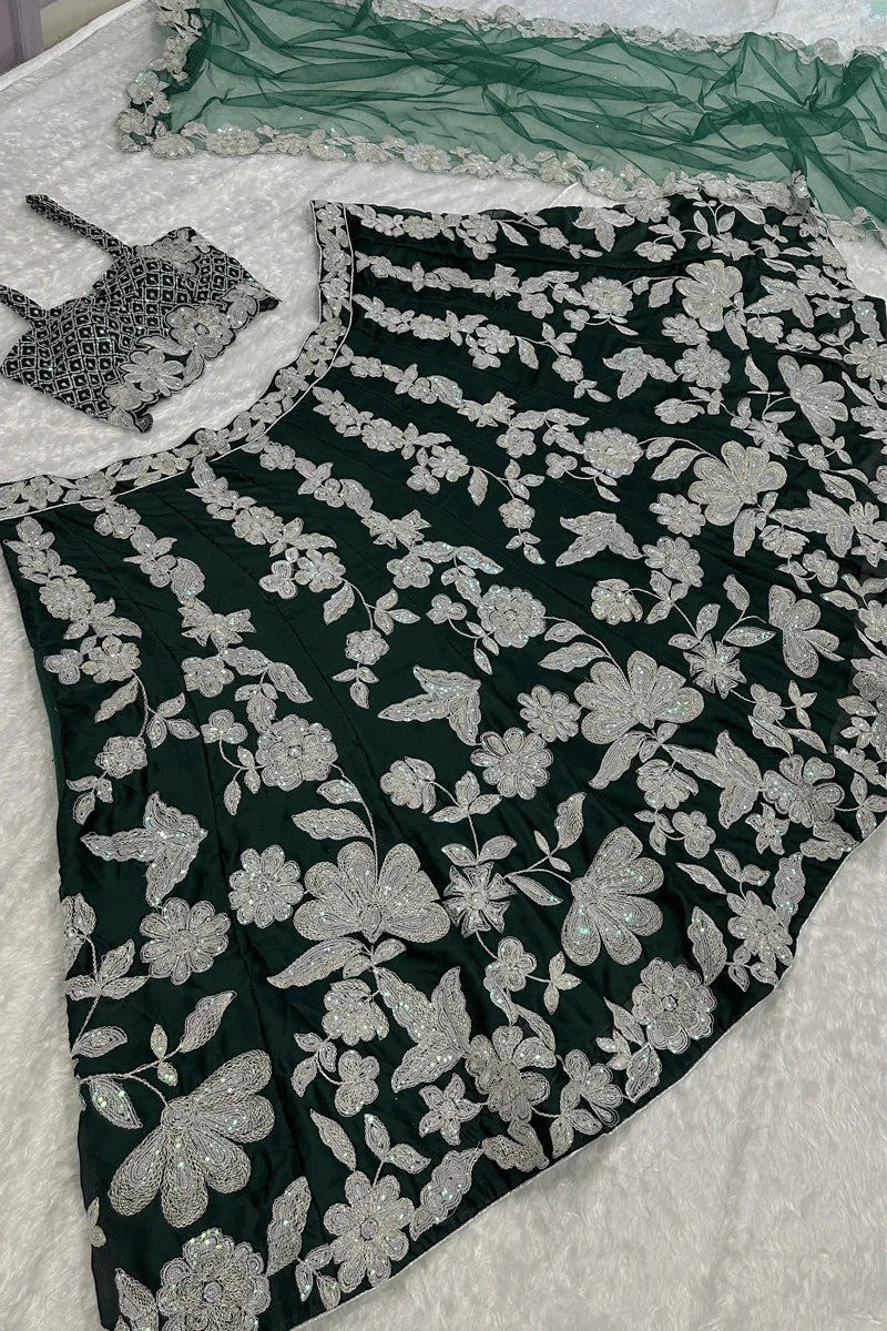 Flower Designer Green Colour Lehenga For Sangeet