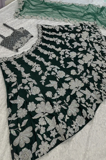 Flower Designer Green Colour Lehenga For Sangeet