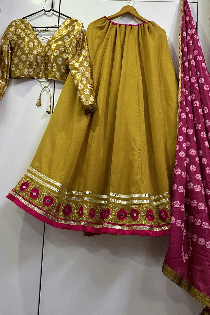 Yellow Colour Lehenga With Silk Bandhani Dupatta For Navratri