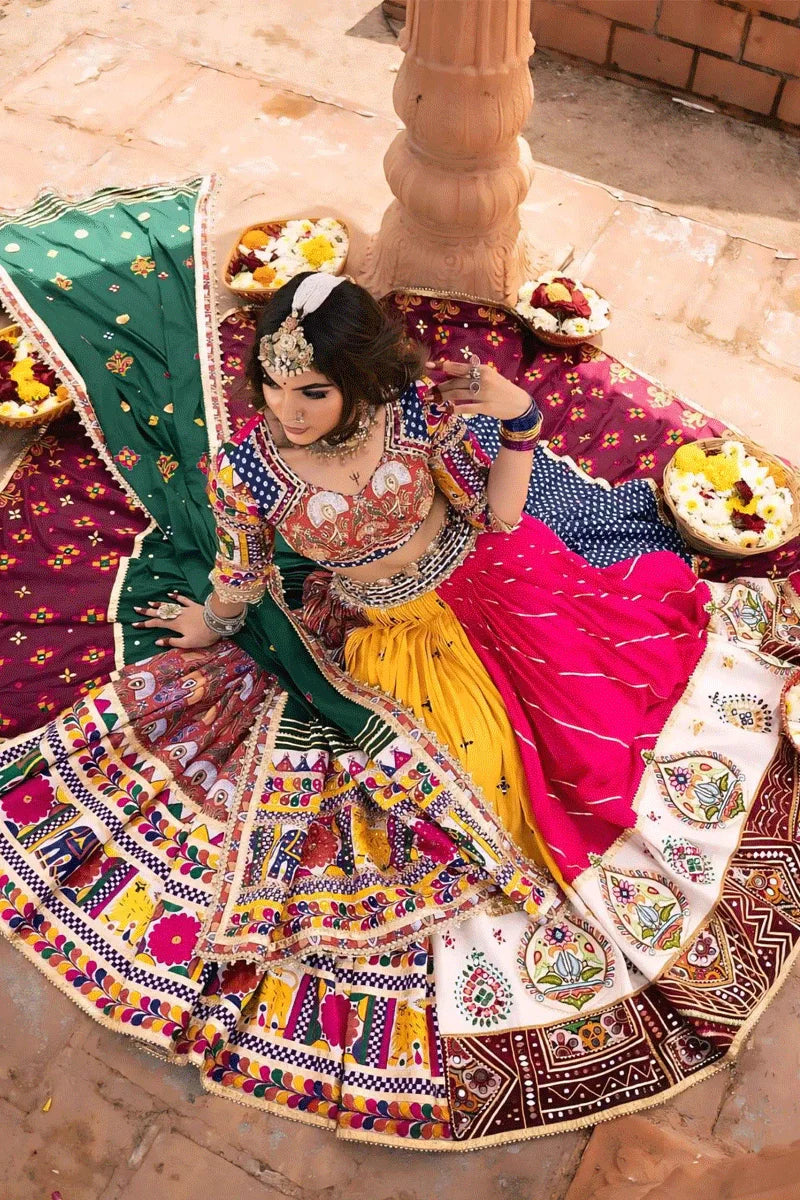 Real Mirror Work Digital Print Multi Colour Chaniya Choli