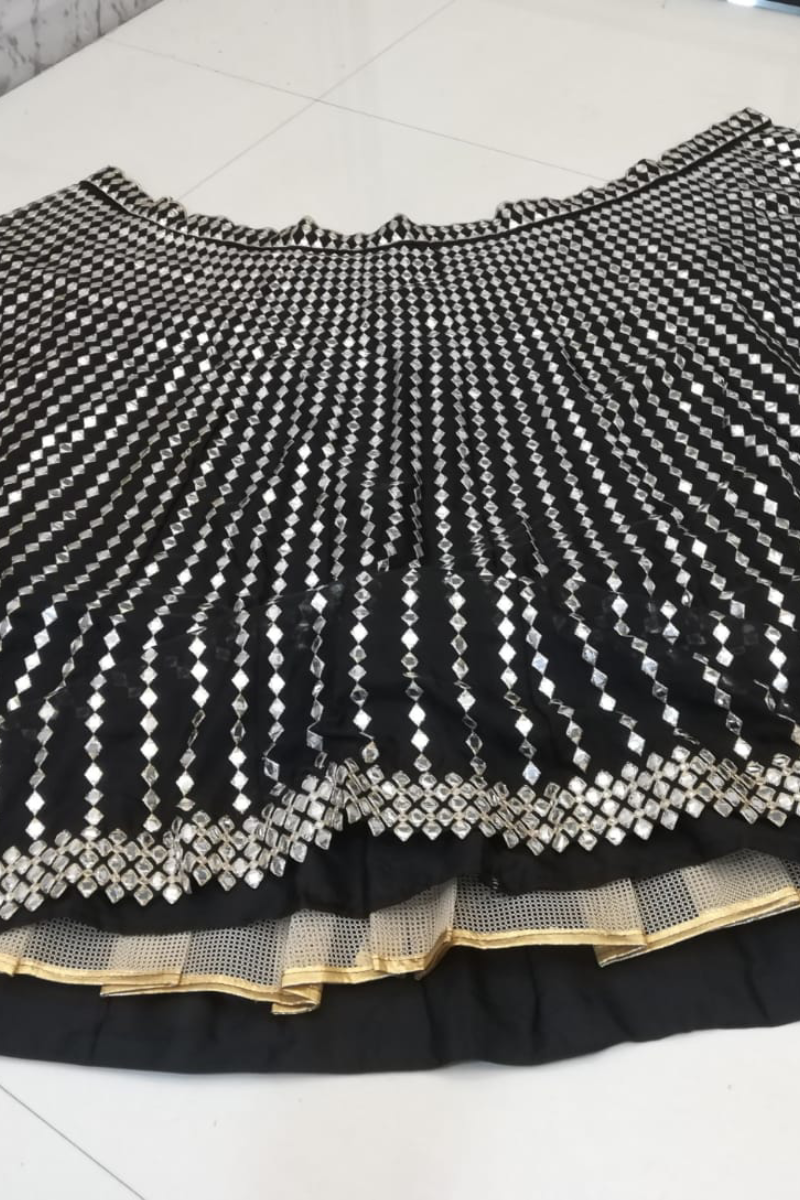 Paper Mirror Work All Black Lehenga Choli For Sangeet