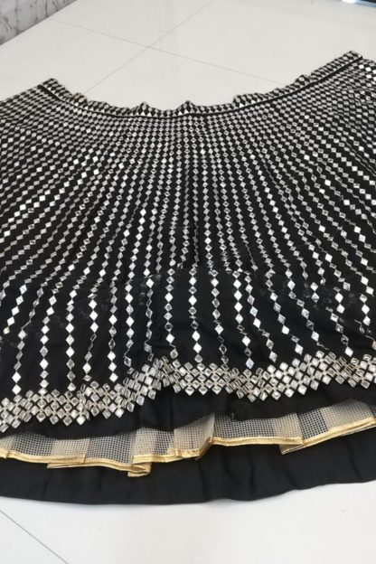 Paper Mirror Work All Black Lehenga Choli For Sangeet