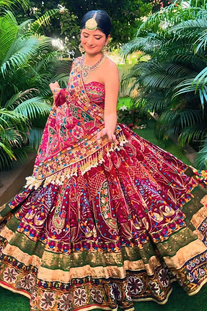 Real Mirror Work Rani Pink Lehenga Choli For Garba Night