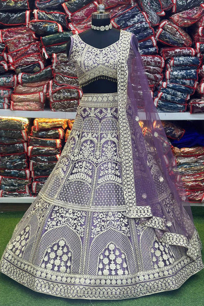 Embroidery Work Light Purple Lehenga For Engagement