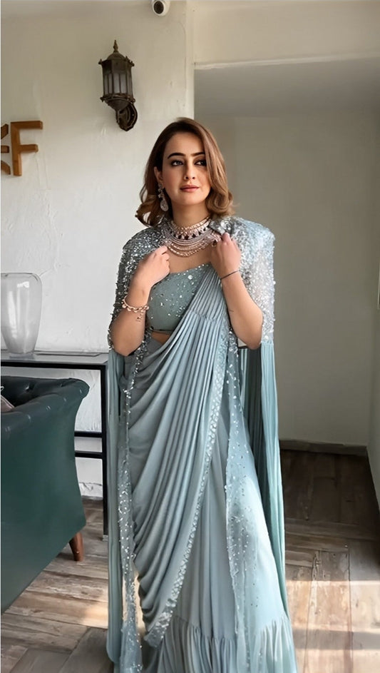 Trending saree for her partywear stunning saree with Jacket wedding engagement bridal women ethnic plus size saree for her