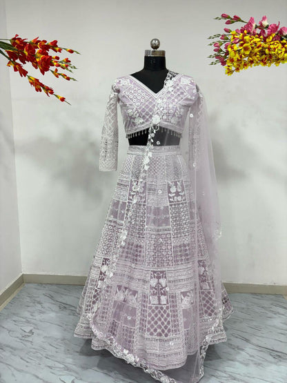 Butterfly Net Lehenga Choli with Resham Embroidery and Heavy Sequins Work, Double Inner Cancan Flare Skirt, Bridal and Festive Wear