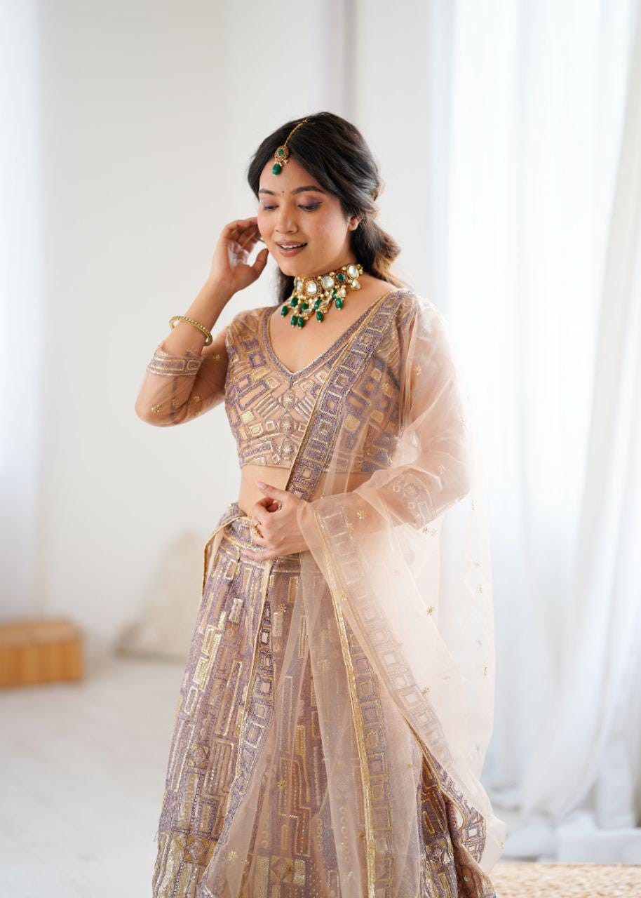 Premium Butterfly Net Bridal Lehenga with Heavy Sequins & Embroidery, Double Layer Cancan, Dupatta, Festive and Wedding Wear
