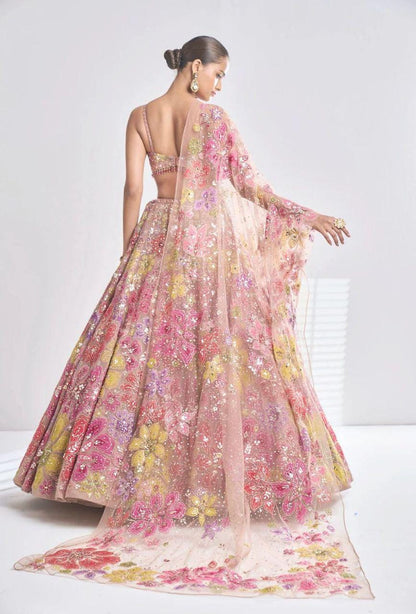 Premium Georgette Lehenga Choli with Multicolor Embroidery, Heavy Sequins Work, Dupatta, Bridal Wedding, Indian Festive Wear