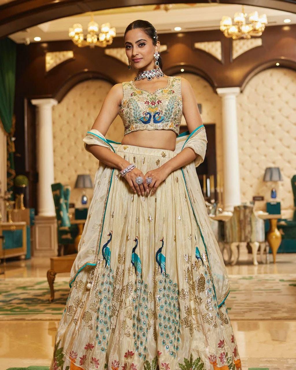 Premium Chinon Silk Lehenga with Multicolor Thread Embroidery, Heavy Sequins & Lace Border Dupatta – Bridal, Party And Festival Wear