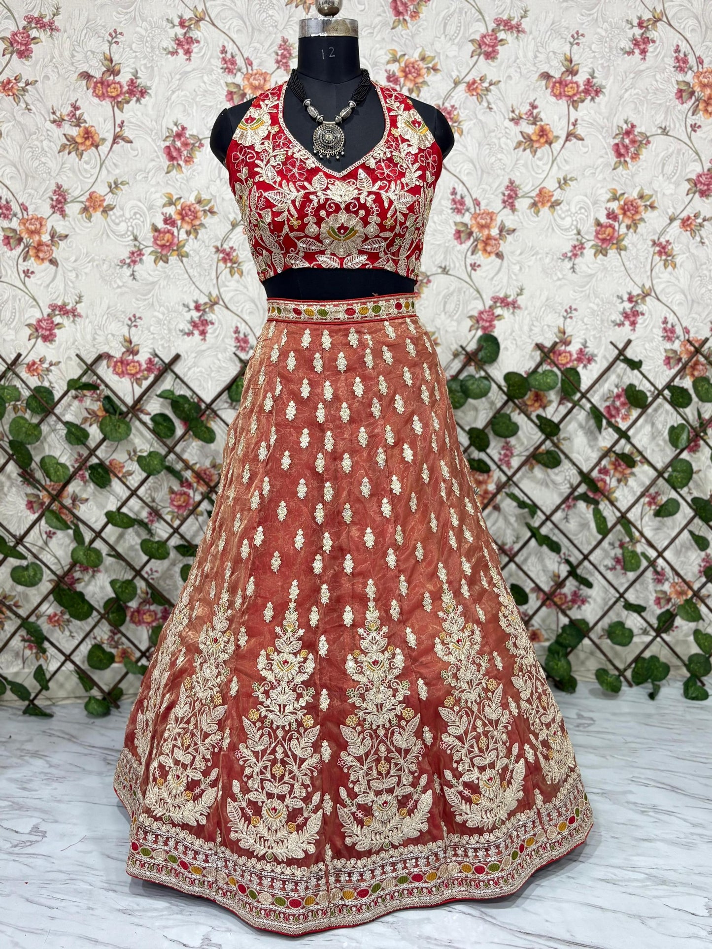 Luxury Rolex Silk Bridal Lehenga with Embroidery, Dori And Sequins, Organza Silk Blouse and Dupatta, Perfect for Wedding & Festive Wear