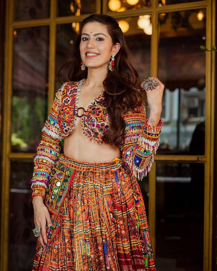 Designer Printed Lehenga Choli in Heavy Butter Silk with Real Mirror Work & Matching Dupatta – Elegant Festive Wear