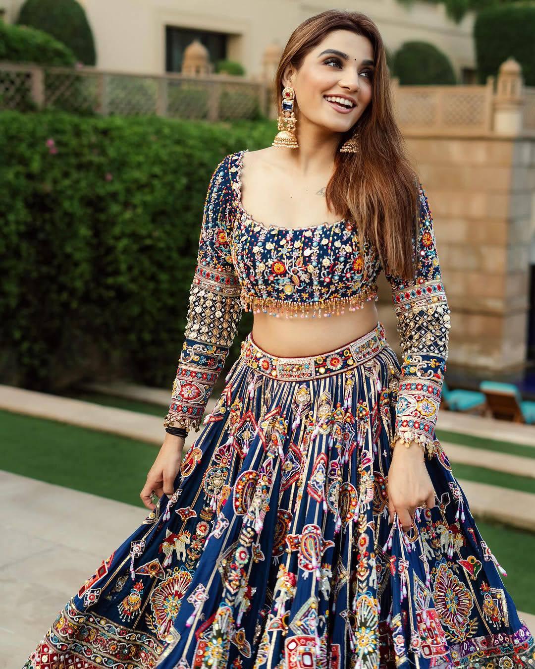 Gujarati Navratri Garba Outfit Mirror Work Chaniya Choli with Digital Print, Real Mirror & Gota Patti Lace Work – Festive Ethnic Lehenga Set