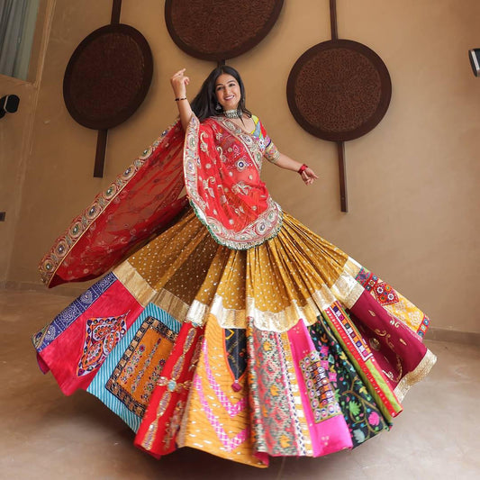 Navratri Special Muslin Cotton Chaniya Choli with Digital Print, Real Mirror & Zari Lace Work, Georgette Embroidered Dupatta