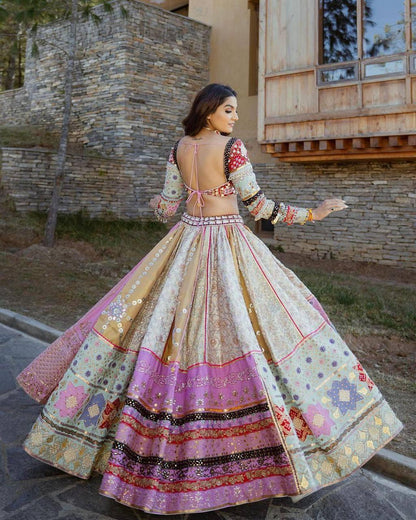 Navratri Special Muslin Cotton Lehenga Choli with Digital Print, Real Mirror Work & Handwork Lace – Festive Traditional Outfit