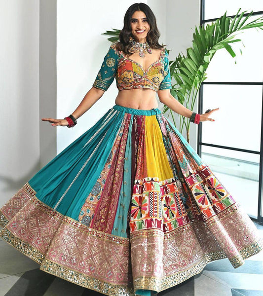 Navratri Special Muslin Cotton Lehenga Choli with Real Mirror Work, Canvas Patta Border & Handcrafted Lace – Festive Indian Outfit