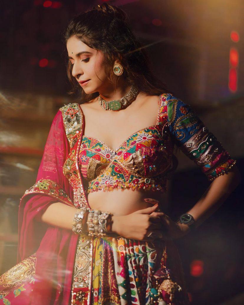 Navratri Special Designer Lehenga Choli in Heavy Muslin Cotton with Real Mirror Work, Canvas Border & Handworked Dupatta