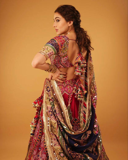 Navratri Special Chinon Silk Lehenga Choli with Digital Print, Real Mirror Work & Dupatta – Festive Indian Wedding Outfit
