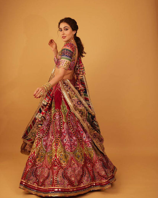 Navratri Special Chinon Silk Lehenga Choli with Digital Print, Real Mirror Work & Dupatta – Festive Indian Wedding Outfit