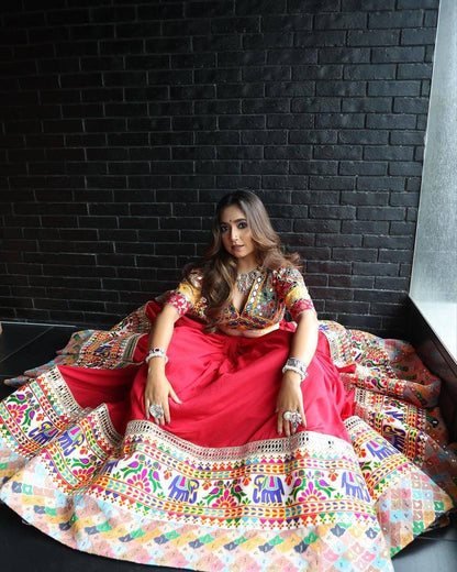 Navratri Special Designer Muslin Cotton Lehenga Choli with Digital Print & Real Mirror Work, Festive Garba And Wedding Outfit