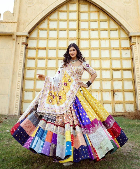 Navratri Special Muslin Cotton Lehenga Choli with Digital Print, Real Mirror Work & Handcrafted Lace Dupatta – Festive Ethnic Wear