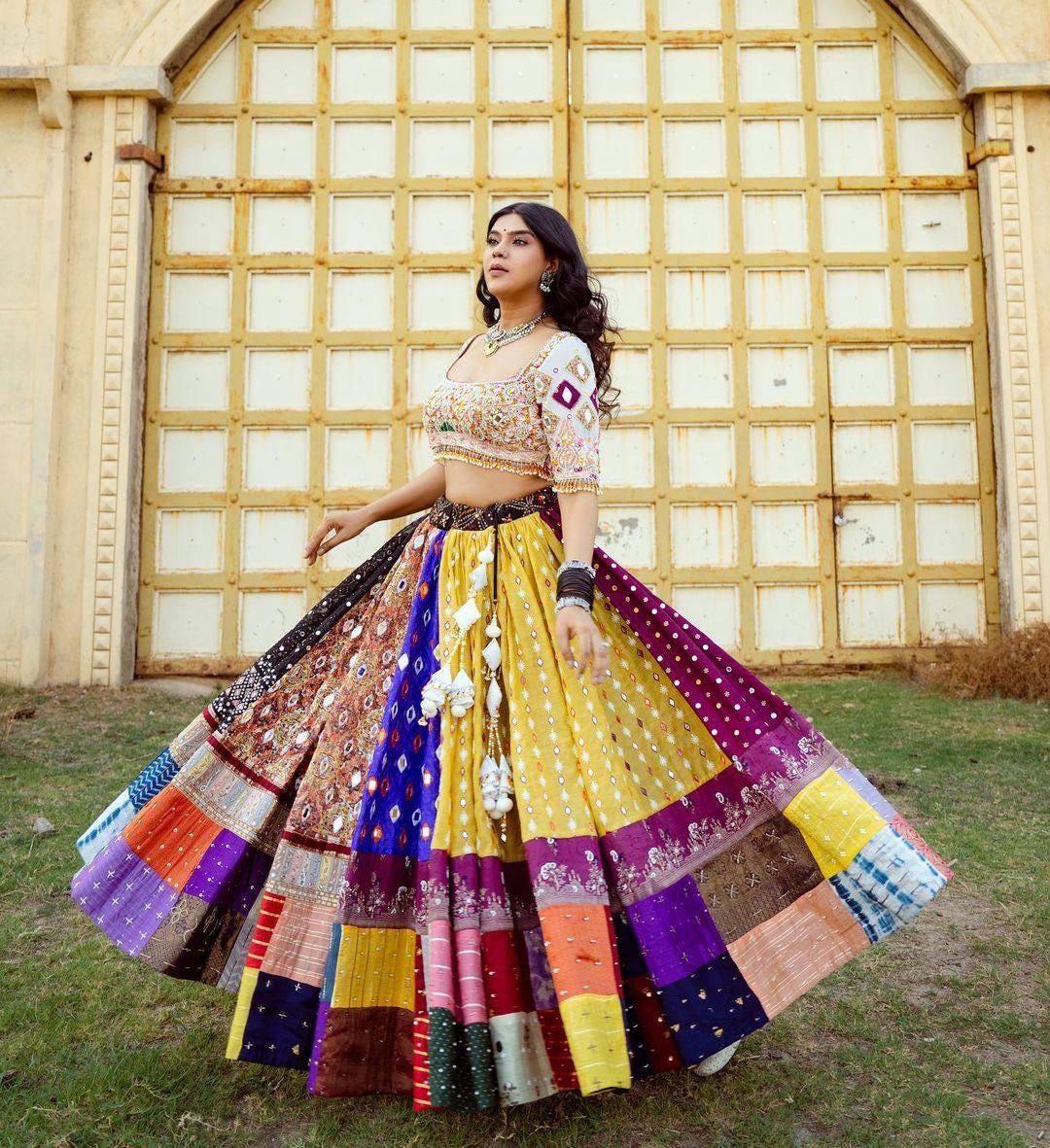 Navratri Special Muslin Cotton Lehenga Choli with Digital Print, Real Mirror Work & Handcrafted Lace Dupatta – Festive Ethnic Wear