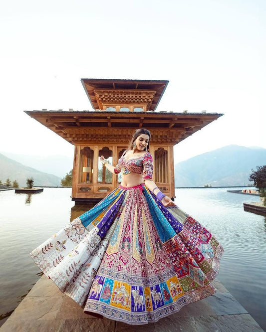 Navratri Special Heavy Muslin Cotton Lehenga Choli with Gota Patti Lace, Real Mirror Work & Handcrafted Dupatta for Festive Wear