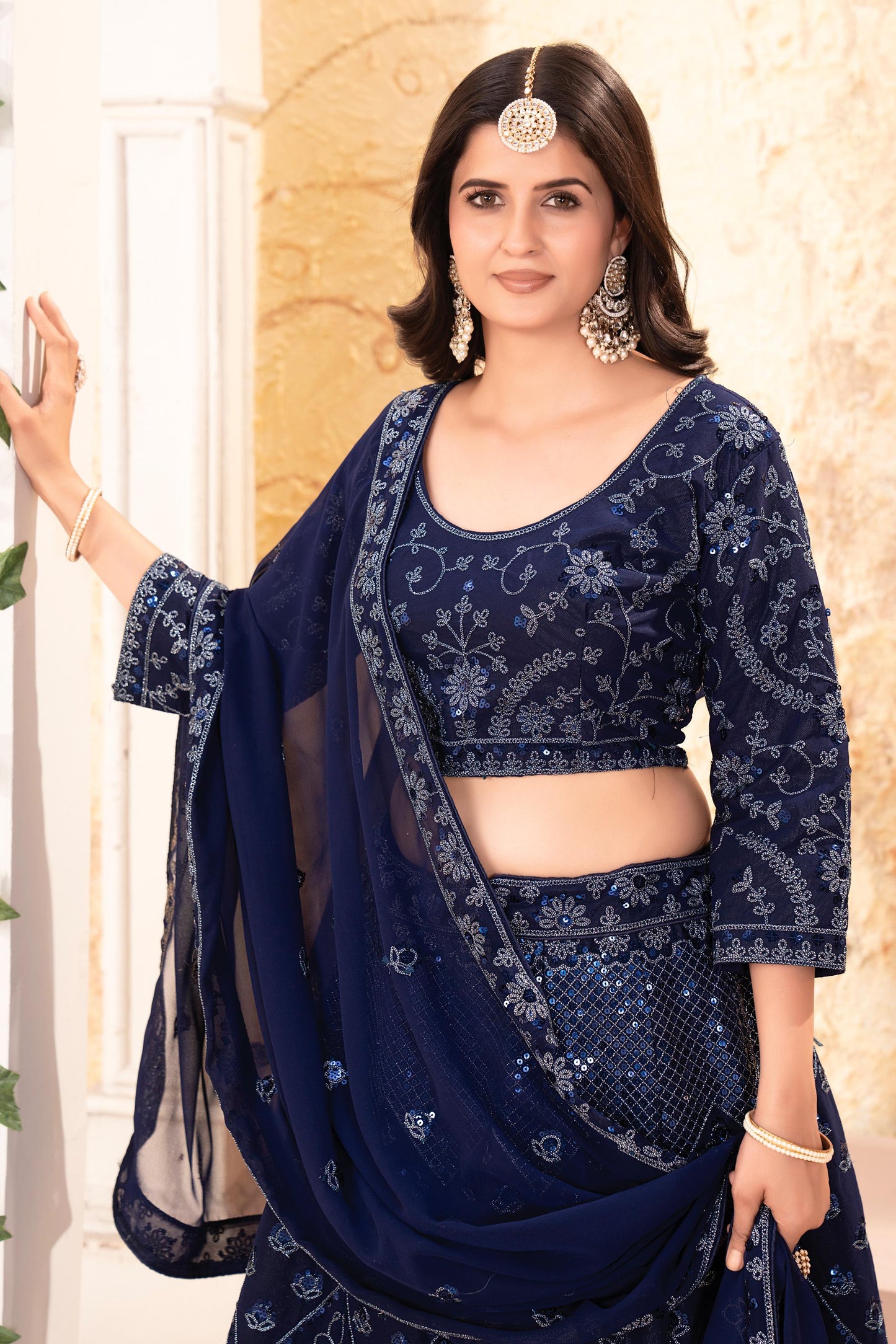 Premium Georgette Lehenga Choli with Sequins & Glitter Dori Embroidery, Designer Indian Wedding and Party Wear Outfit with Dupatta