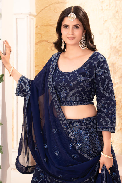 Premium Georgette Lehenga Choli with Sequins & Glitter Dori Embroidery, Designer Indian Wedding and Party Wear Outfit with Dupatta