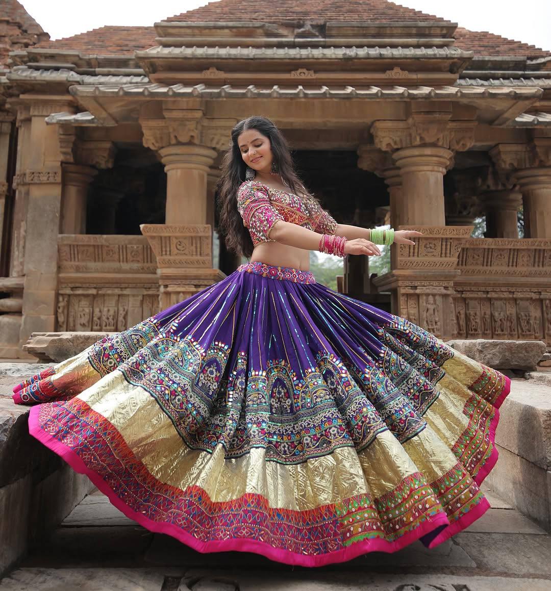 Navratri Chaniya Choli with Real Mirror Work | Muslin Cotton Lehenga Choli with Digital Print & Dupatta | Garba Festival Outfit