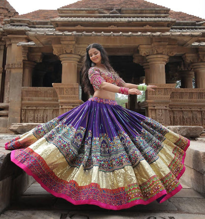 Navratri Chaniya Choli with Real Mirror Work | Muslin Cotton Lehenga Choli with Digital Print & Dupatta | Garba Festival Outfit