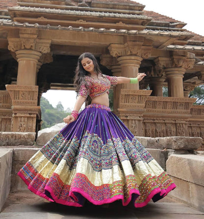 Navratri Chaniya Choli with Real Mirror Work | Muslin Cotton Lehenga Choli with Digital Print & Dupatta | Garba Festival Outfit