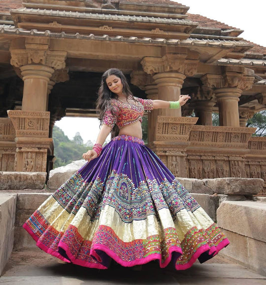 Navratri Chaniya Choli with Real Mirror Work | Muslin Cotton Lehenga Choli with Digital Print & Dupatta | Garba Festival Outfit