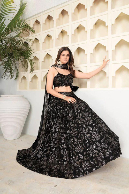 Premium Georgette Lehenga Choli Set – Embroidered Sequins Work with Heavy Dupatta & Cancan | Designer Indian Wedding Outfit