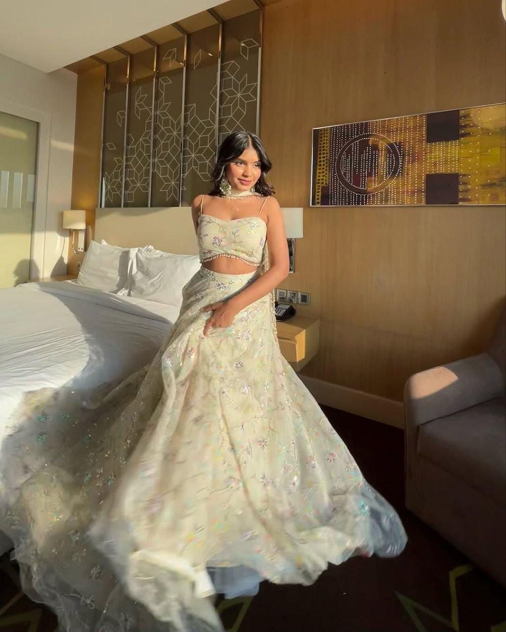 Premium Tabby Silk Lehenga Choli Set with Embroidery & Heavy Rainbow Sequins Work | Designer Wedding And Party Wear Outfit