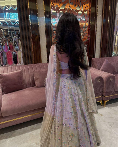 Premium Tabby Silk Lehenga Choli Set with Embroidery & Heavy Rainbow Sequins Work | Designer Wedding And Party Wear Outfit