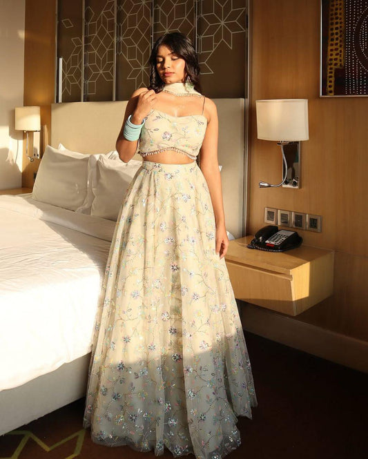 Premium Tabby Silk Lehenga Choli Set with Embroidery & Heavy Rainbow Sequins Work | Designer Wedding And Party Wear Outfit