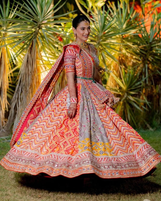 Muslin Cotton Digital Print Lehenga Choli with Real Mirror & Gota Patti Work, Designer Dupatta with Golden Pearl Lace, Festive Wear