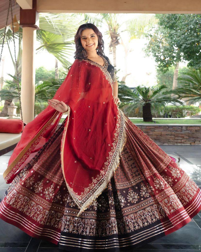 Designer Navratri Special Lehenga Choli in Heavy Muslin Cotton with Real Mirror Work, Gota Patti Lace & Embroidered Georgette Dupatta