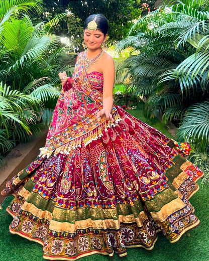 Navratri Special Designer Lehenga Choli Set | Heavy Muslin Cotton with Digital Print, Real Mirror Work & Handwork Dupatta