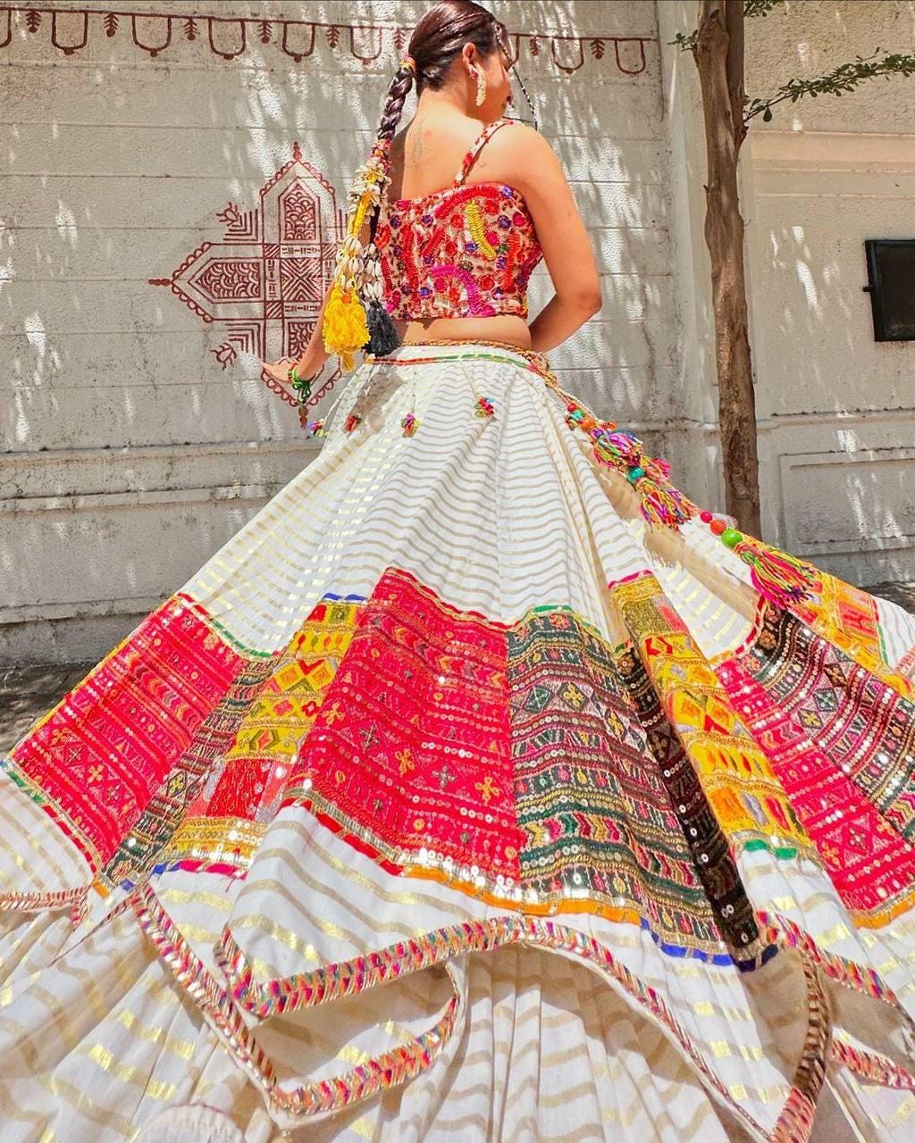 Designer Navratri Lehenga Choli Set | Heavy Muslin Cotton with Digital Print, Real Mirror Work & Dupatta for Wedding And Festive Wear