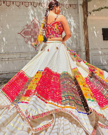 Designer Navratri Lehenga Choli Set | Heavy Muslin Cotton with Digital Print, Real Mirror Work & Dupatta for Wedding And Festive Wear