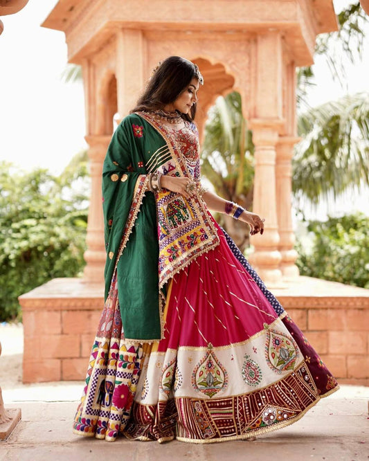 Navratri Special Designer Lehenga Choli Set | Heavy Muslin Cotton with Digital Print, Real Mirror Work & Festive Dupatta