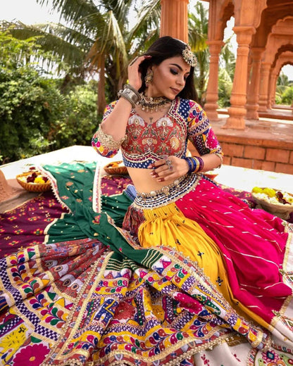 Navratri Special Designer Lehenga Choli Set | Heavy Muslin Cotton with Digital Print, Real Mirror Work & Festive Dupatta